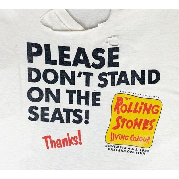 Vintage 1989 Rolling Stones T-Shirt White XL Destroyed Staff Concert Day On The - Picture 7 of 10